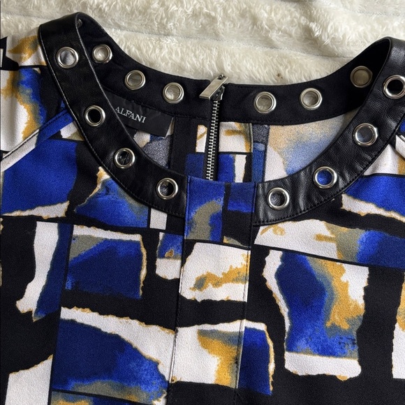 Alfani Blue and Black Abstract Top with Grommet Accents - Picture 2 of 4